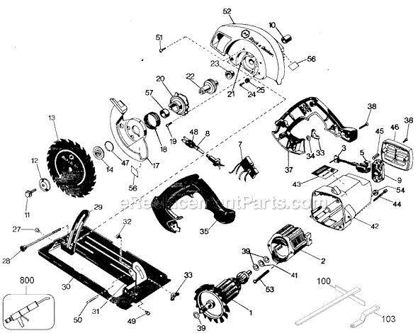 Page A Diagram and Parts List for Type 7 Black and Decker Circular Saw